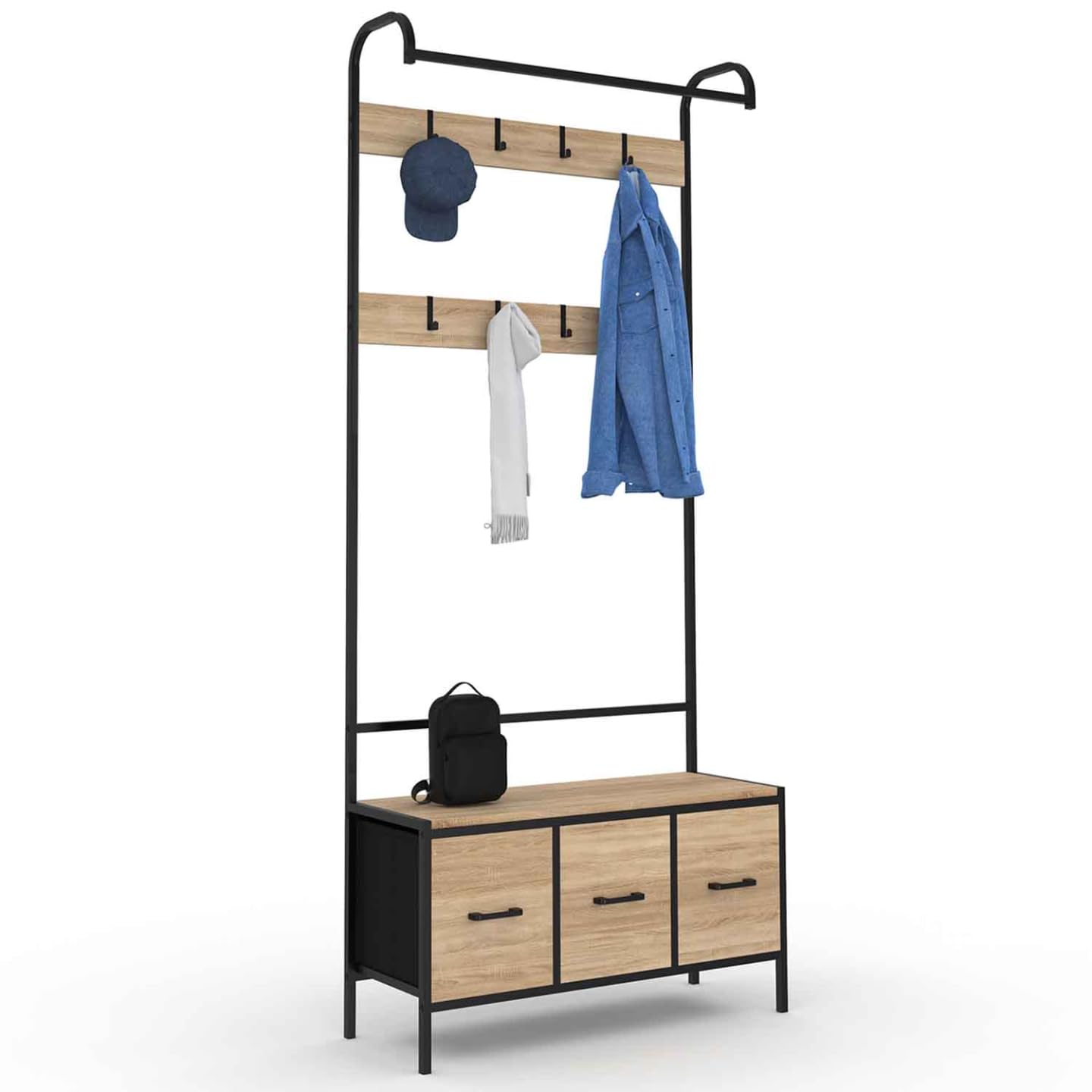 IDMarket - Vestiaire d'entrée Utah avec Banc et 3 tiroirs en Tissu Design Industriel