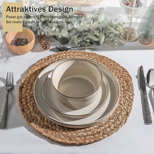 Homikit Geschirr Set, 18-tlg Steinzeug Geschirrset 6 Personen, Reaktive Glasur Tafelservice mit Dessertteller Müslischüsseln Speiseteller, Mikrowellen- und Spülmaschinenfest, Kratzfest, Stilvoll Khaki