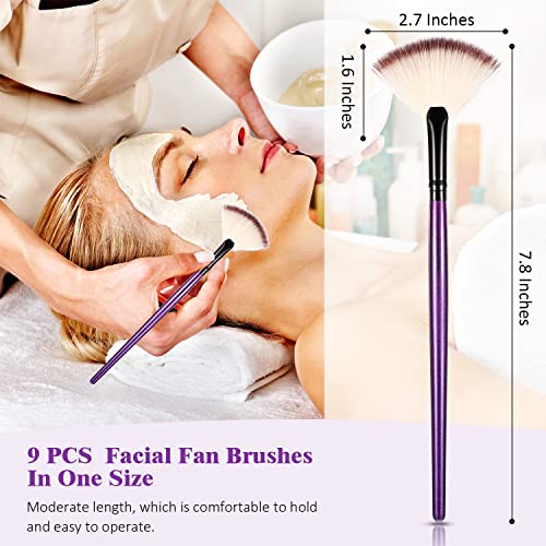 Image of 9 Pieces Facial Fan Mask Brushes, Soft Facial Applicator Brushes Tools for Peel Glycolic Makeup for Mud Cream(Purple)