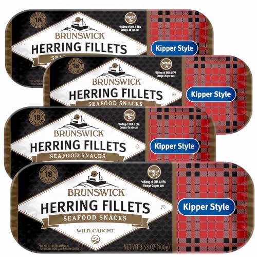 Brunswick Boneless Kipper Style Herring Fillets, 3.53 oz Can - 18g Protein per Serving - Gluten Free, Keto Friendly - Great for Pasta &amp; Seafood Recipes (Pack of 4)