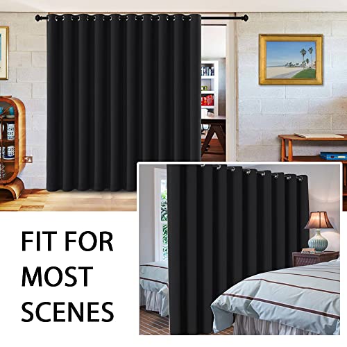 Image of H.VERSAILTEX 100% Blackout Curtains for Sliding Glass Door Room Divider Curtains Noise Reduce Curtain Panel Portable Window Screen Sliding Partition, W180 x L96 inches /8' Tall by 15' Wide, Black