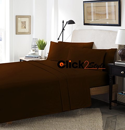 clicktostyle Fitted Valance Sheets Polycotton T180 Percale Valances Pillow Cases Sold Separately (Double, Chocolate)