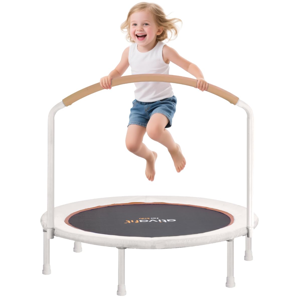 ATIVAFIT 36“ Kids Trampoline with Big Handle Compact Indoor/Outdoor Mini Trampoline for Toddlers 2‑6 Years (White)