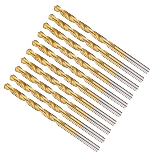 METALLIXITY Drill Bit (5/32) 10Pcs 4241 High-Speed Steel Straight Shank Titanium Nitride (TiN) Coated 118 for Wood Plastic Iron Copper Aluminum Low Soft Metal