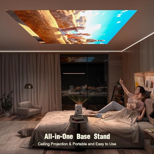 Image of 【360Adjustable Stand & Native 1080P】Thinnest 1.81 inch Smart Mini Projector with WiFi and Bluetooth, Auto Focus & Keystone Portable Outdoor Projector, VOPLLS 4K Support Home Movie Projector white