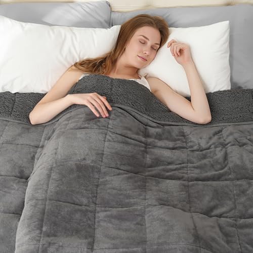 Topblan Sherpa Fleece Weighted Blanket 15lbs, Uniformed Color with Fuzzy Fleece and Shaggy Sherpa to...