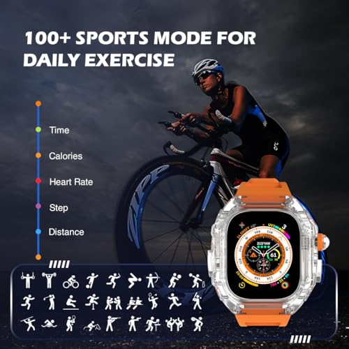 Image of PunnkFunnk Luxury Bluetooth Calling H9 Smartwatch 1.96 inch AMOLED Display, Rotating Crown IP67 Waterproof, 7 Days Battery Life, 100+ Sports Modes, & AI Voice Assistant(Orange)