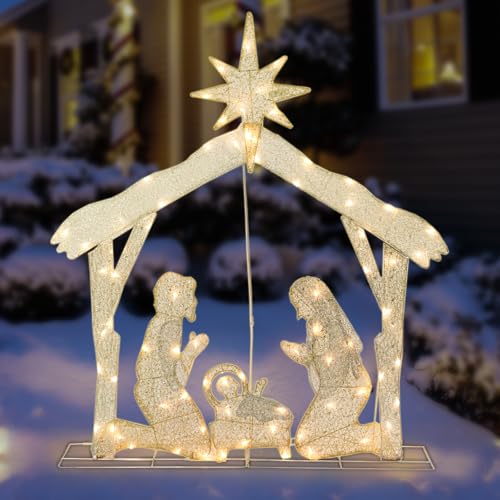 Outdoor Christmas Nativity Scene Decoration Christmas Lighted Holy Family Nativity Scene with LED Lights Decoration for Xmas Home Pathway Lawn Party Display