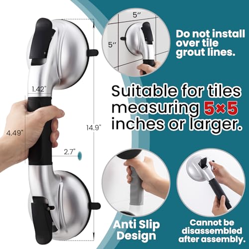 Image of TAILI Shower Grab Bars,Suction Shower Handles,Upgraded,330lbs,2 Pack,Black | Safety for Bathtubs,Toilet,Elderly&Seniors,Bathroom Grip Bar Heavy Duty Handrails,No Drilling Removable Waterproof,14.9 inch