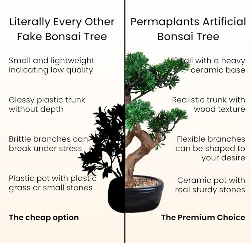 Artificial Bonsai Tree 16" Tall with Realistic Wood and Ceramic Pot Fake Plants Juniper Pine Zen Faux Plants for Home Bedroom Office Bathroom Japanese Decor - Image 4