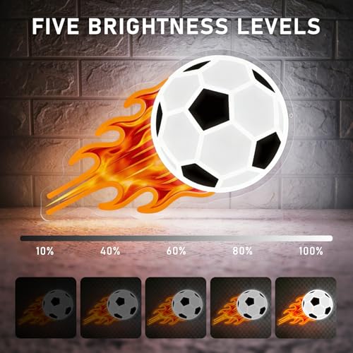 Image of UV Printed Soccer Ball Neon Sign for Wall Decor Dimmable Soccer Led Light for Fans Football Neon Signs for Boys Room Home Bedroom Man Cave College Dorm Club Birthday Party Decor Teen Gifts
