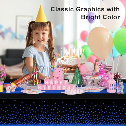 Image of 12 Pack Black and Blue Tablecloth Party Decorations Plastic Black Tablecloth Printed Blue Table Runner 54 x108 Inch Disposable Rectangle Table Cover for Birthday Wedding Graduation