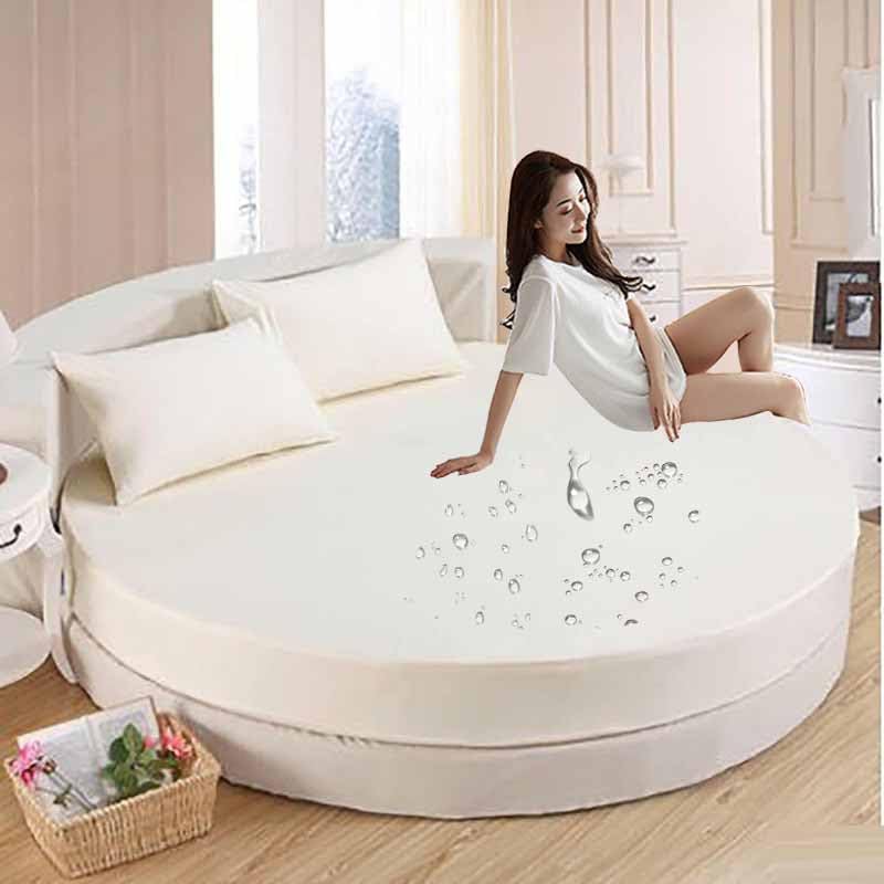 Funda Impermeable Colchon Funda De Cama Redonda Protector Colchon Suave Color Sólido Sábana De Cama Transpirable Sábanas Bajeras Colchón Cómoda para Cama Redonda(B,Diameter220cm)