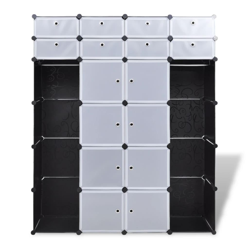 Genérico Armario Modular 18 Compartimentos Negro y 37x146x180,5cm,Mobiliario,Armarios y Almacenamiento,Armarios roperos,Negro,14.95 kg,240501