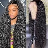 Water Wave Lace Front Wigs for Black Women HD 13x4 Glueless Lace Frontal Human Hair Pre Plucked with Baby Hair Wet and Wavy Wigs 150% Density Natural Color (24 Inch)