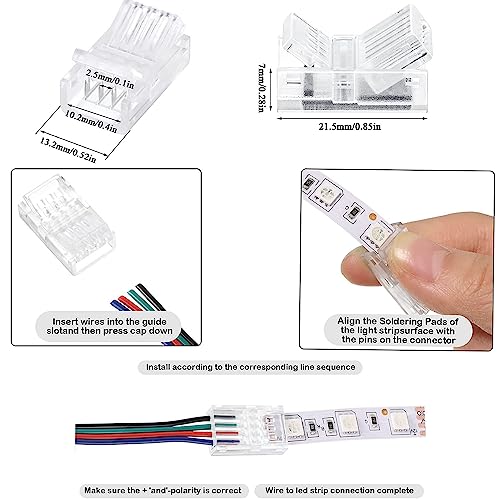 RUNCCI-YUN 10 Pcs LED Light Connector 4 Pin 10mm LED Strip Connector Solderless with 32.81ft DC 12V led Wire for Waterproof or Non-Waterproof 10mm Wide RGB LED Strip Lights - Image 4
