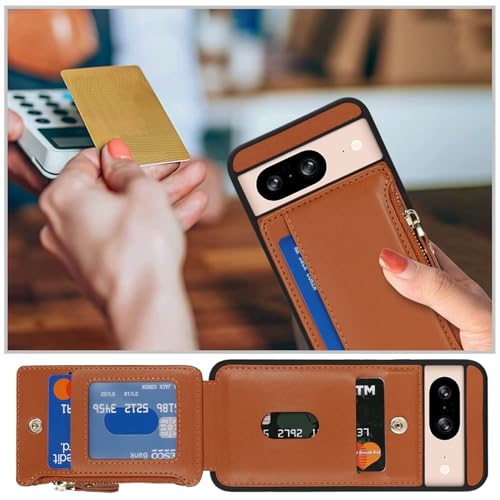 Image of Cavor for Google Pixel 8 Case Wallet with Card Holder, Brown