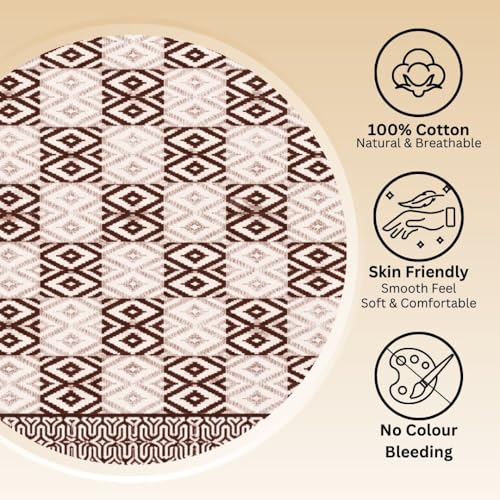 Image of Living Roots Ethnic Jaipur Block Print | Double Cotton Bedsheet & 2 Pillow Covers | for Mattress Upto 6 inches Thick, No Colour Bleeding | Brown, Off White King Size 90 * 108 inches, 144TC (610-B)