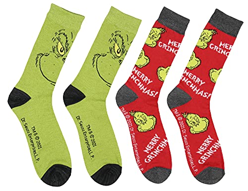 Chaussettes de vacances Grinch pour adulte en lot de 2 paires multicolores