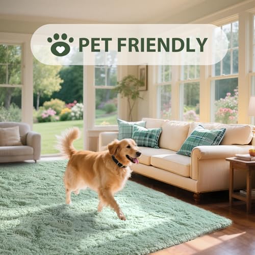 6x9 Rug Sage Green Area Rugs for Living Room,Plush Soft Grass Fluffy Nursery Bedroom Carpet for Kids Teens Home Decor Aesthetic