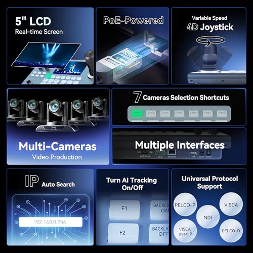 Tenveo 4K PTZ Kamera mit NDI & AI-Tracking+PTZ Controller mit Joystick+Video Mixer Switcher