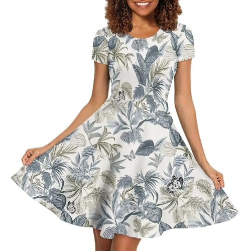 Image of HUGS IDEA Womens Puffy Swing Midi Dress Round Neck Short Sleeve Party A-Line Dresses