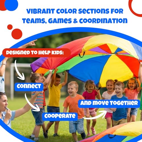 Image of Activejoy - Parachute for Kids - 8ft /12ft / 16ft / 20ft / 24 ft / 30ft - Rainbow Parachute Toy with Handles - Great for Gym Class, Field Day & Outdoor Games