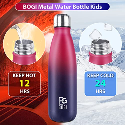 Image of BOGI Insulated Water Bottle, 25oz 2 Pack Stainless Steel Water Bottles, Leak Proof Sports Metal Water Bottles Keep Drink Cold for 24 Hours and Hot for 12 Hours BPA Free kids water bottle for School