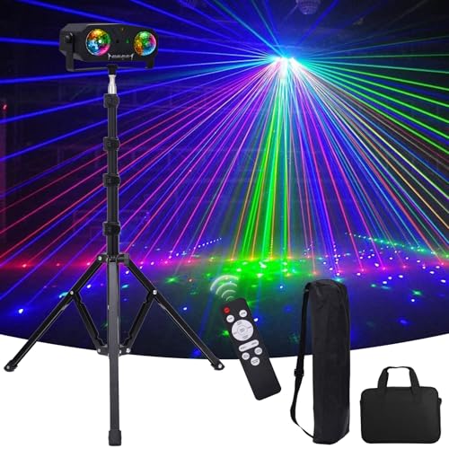Luces Discoteca 5 en 1 con Trípode, Bola de Caleidoscopio, Luz de Estrella, Activada por Sonido, Efecto Estroboscópico, Luz de Bola de Discoteca Portátil para DJ, Fiestas, Discotecas y Cumpleaños