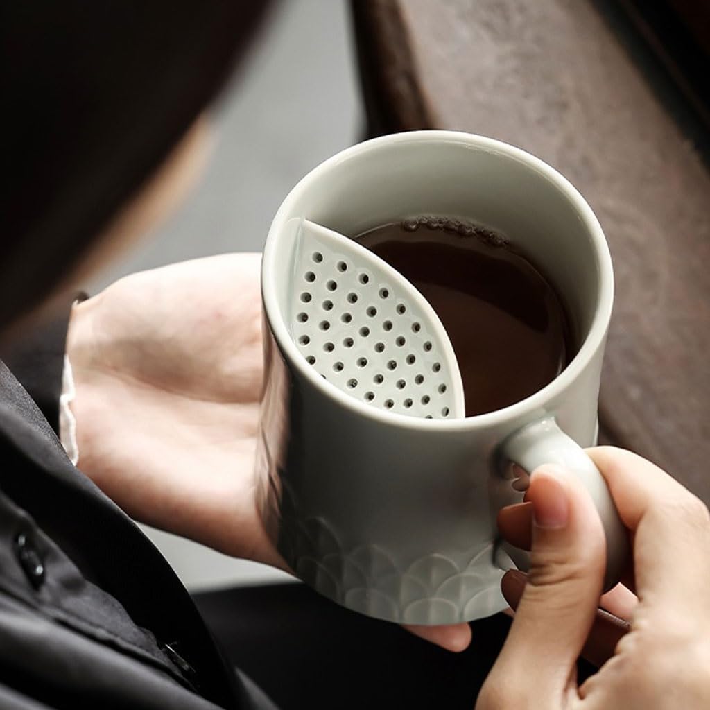 Tasse à thé Tasse de Bureau en céramique de Grande capacité, Service à thé, Tasse créative Faite à la Main, Filtre à Eau avec Couvercle Tasses à thé réutilisables