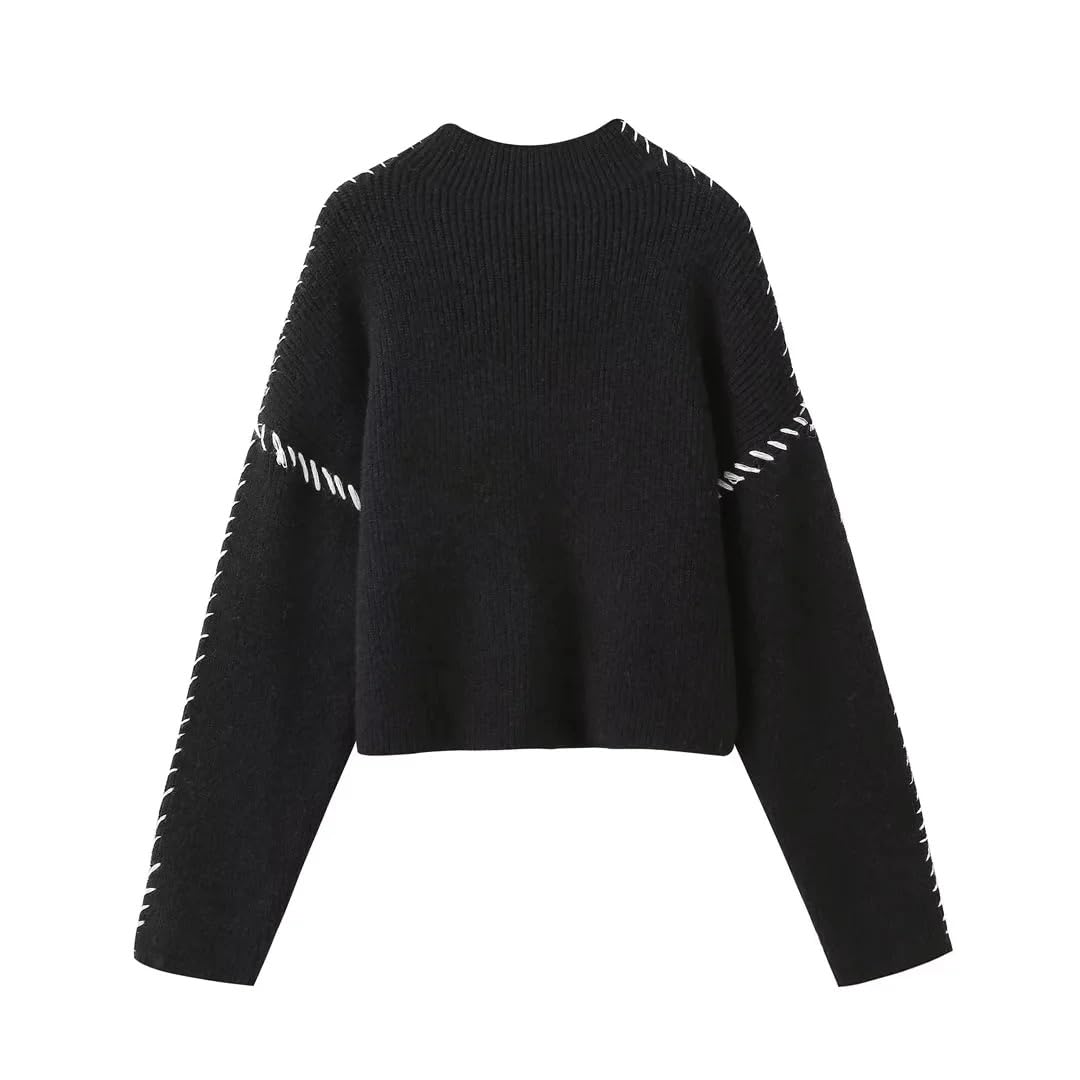 Maglione da donna a collo alto a maniche lunghe patchwork casual pullover lavorato a maglia