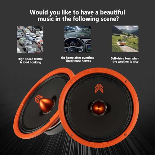 Image of MX80E1 Loudspeaker 8 Inch Midrange 560 Watts 6 Ohms Orange Bullet, Premium Quality Audio Door Speakers for Car or Truck Stereo Sound System, Orange (2 Speakers)