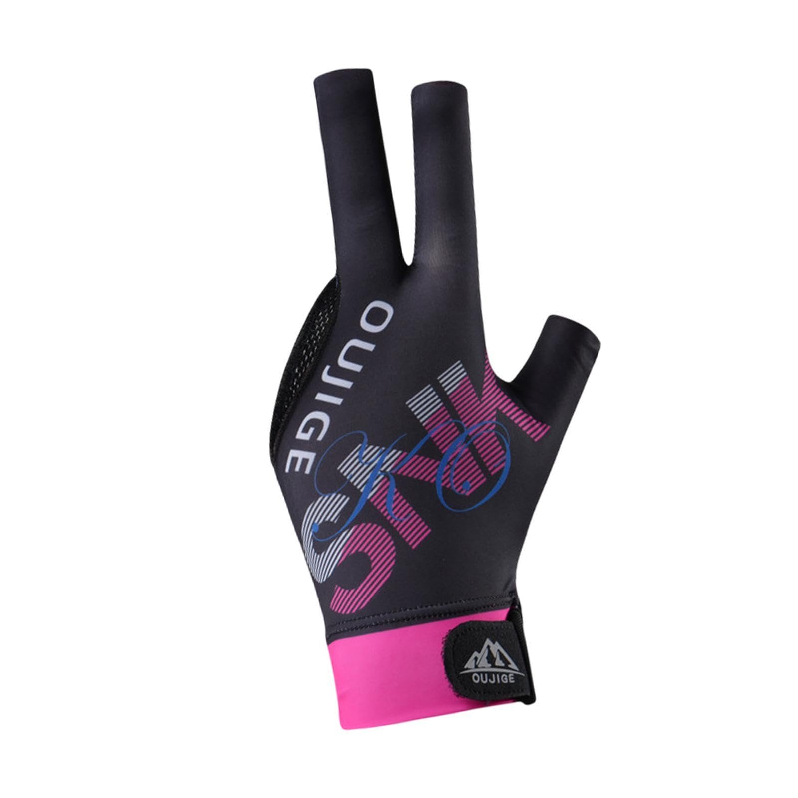 Fancyes 3 Finger Billiard Glove Three Finger Pool Glove Professional Adults Mitt Anti Skid Portable Left Hand Snooker Cue Sport Glove, Black Pink