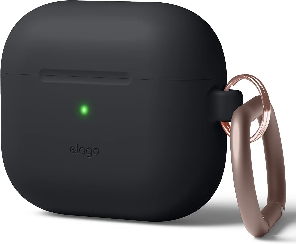 Silicone Case Compatible with AirPods 3rd Generation Case - Compatible with AirPods 3 Case Cover, Carabiner Included, Supports Wireless Charging, Shock Resistant, Full Protection (Black)