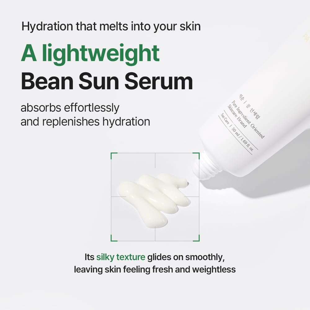 mixsoon Bean Sun Serum SPF 50+ PA++++, Sérum Solaire Coréen Léger, Protection UV Hydratante, Niacinamide, Acide Hyaluronique & Soja Fermenté, Sûr pour les Récifs, Sans Effet Blanchissant (50ml)