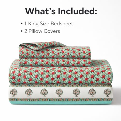 Image of ElanorHomes 240 TC Cotton Double King Size Bedsheet | Ultra-Soft & Skin-Safe | Breathable Summer Comfort | 93x108 inches with 2 Pillow Covers (Gulabi Buta)