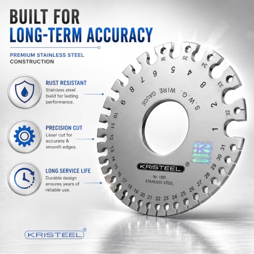 Image of Kristeel Round Wire Gauge (1-36 SWG) | Stainless Steel Wire & Sheet Thickness Measuring Gauge | Dual Scale SWG to mm Conversion | Pack of 2
