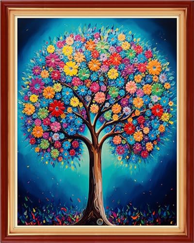 Image of Foxhool Stamped Cross Stitch Kits,11CT Printed Cross Stitch Pattern Full Embroidery Kits for Beginner Needlepoint Kits-Colorful Tree 16x20 inch