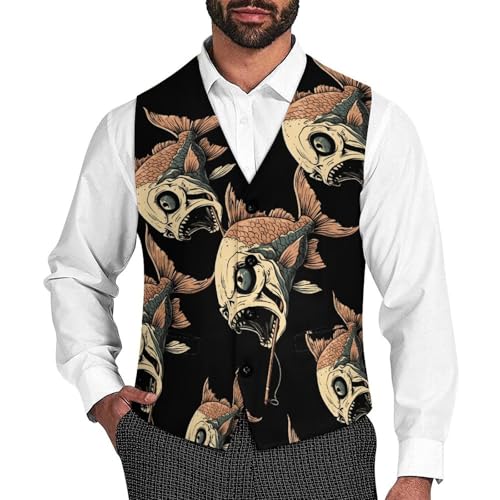 Fish Skull Men's Suit Vests Business Formal Dress Vest V-Neck Waistcoat for Wedding Casual