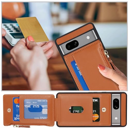 Image of Cavor for Google Pixel 7a Case Wallet with Card Holder, Brown