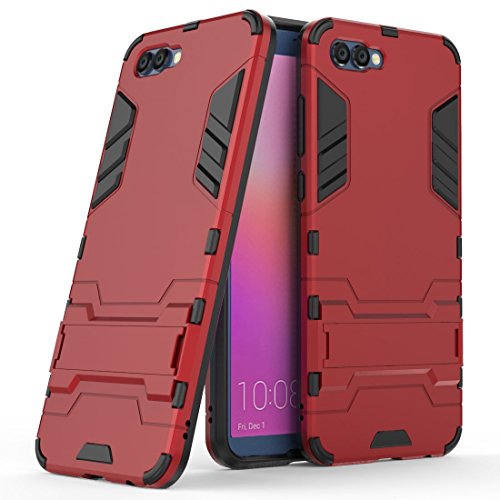 MaiJin Case for Huawei Honor View 10 / Honor V10 (5.99 inch) 2 in 1 Shockproof with Kickstand Feature Hybrid Dual Layer Armor Defender Protective Cover (Red)