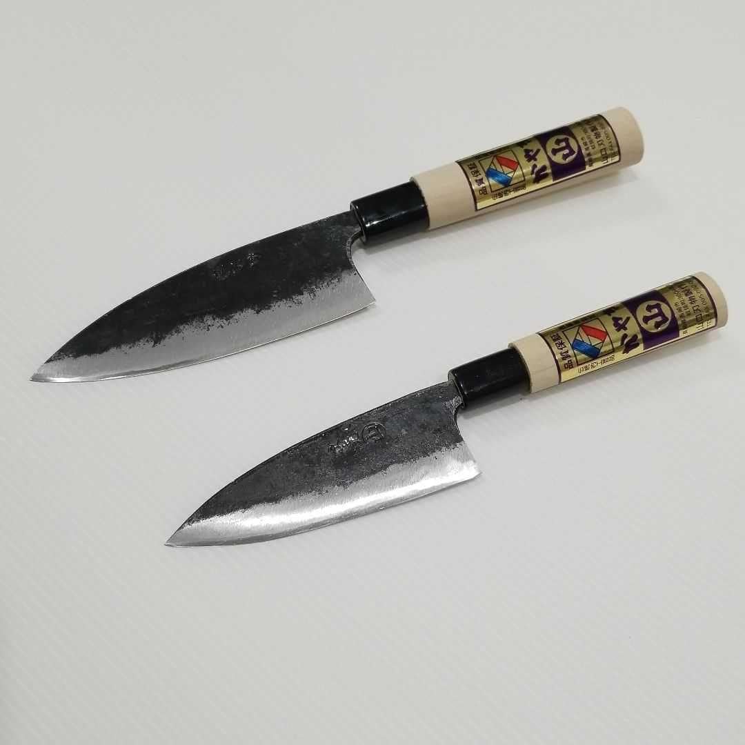 Amazon.co.jp: 蚊焼包丁 三徳包丁黒打ち（中小2本セット） : ホーム 