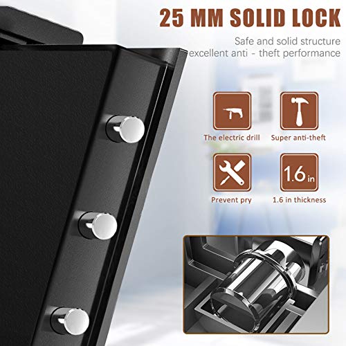 1.53Cub Security Safe Lock Box, Fireproof and Waterproof Safe Cabinet, Digital Combination Lock Safe, with Keypad LED Indicator, for Home Office Hotel Business Cash Gun Document Money Jewelry (Black)