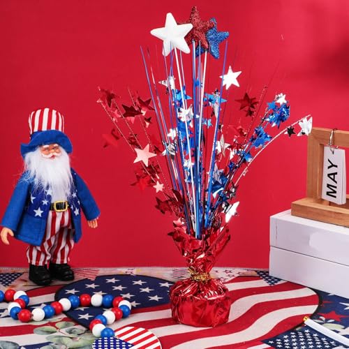 Image of Qunclay 9 Pcs 4th of July Decorations Metallic Patriotic Decorations Blue Red White Star Centerpieces for Tables Independence Day Celebration Supplies Decor for Memorial Day