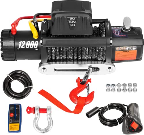 VEVOR Truck Winch 12000lbs Electric Winch Synthetic Rope with Wireless Remote Control and Powerful Motor for UTV ATV & Jeep Truck and Wrangler in Car Lift