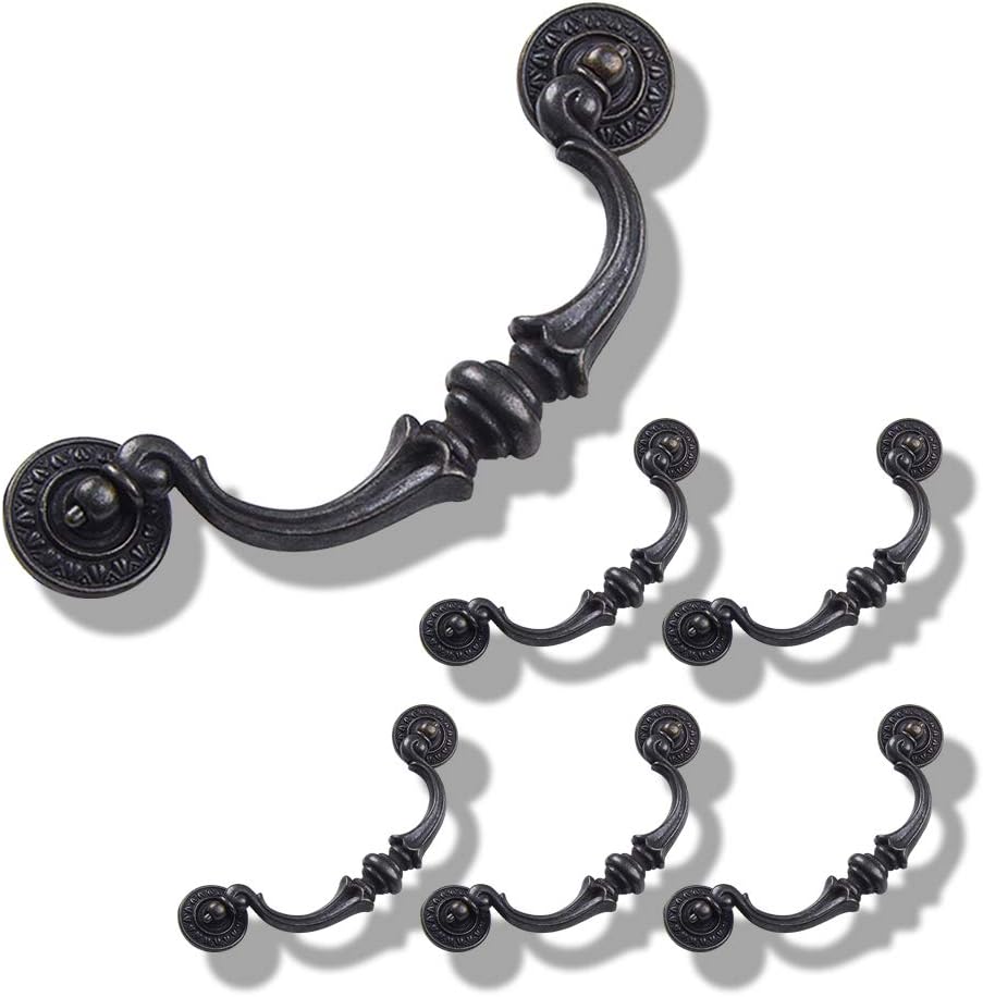 6 Pack 5.5" Hole Center Vintage Antique Black Dresser Drawer Knob Handle Solid Kitchen Cabinet Hanging Ring Handle