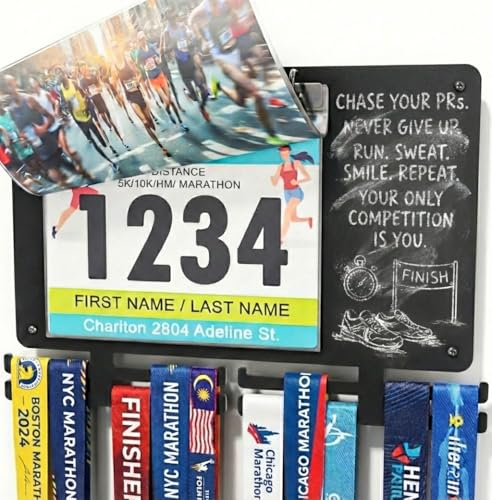 BLAUBECK Medal Hanger Display for Runners, Marathon Medal Holder Display Wall Hanger and Race Bib Boards Holder with Chalkboard Marker - Holds up to 50 Medals, 40 Race Bibs