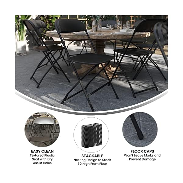 Flash Furniture Klappstuhl HERCULES aus Kunststoff – Leichter Stuhl zum Klappen für Gäste oder Veranstaltungen – Praktischer Küchenstuhl auch für draußen geeignet – 10er-Set – Schwarz – Bild 5