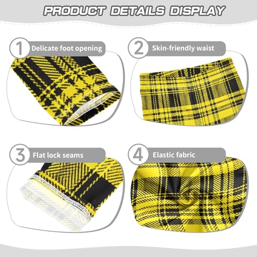 Girls Leggings Yellow Tartan Plaid Kids Length Leggings Pants Toddler Athletic Soft Tights Trousers 4T3
