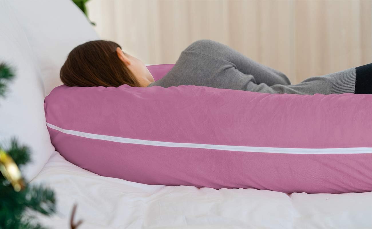 INSEN Pregnancy Pillow, Maternity Body Pillow with Velvet Cover,C Shaped for Side Sleeping, Magenta